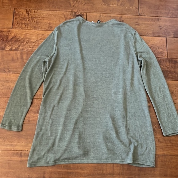 Divided Olive Green Color Open Front Cardigan - Picture 3 of 6